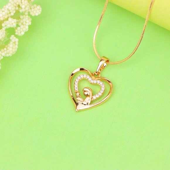 "Rose Gold Mother and Child Heart Pendant with Sparkling CZ Accents, XPPT1377 - Picture 9 of 13